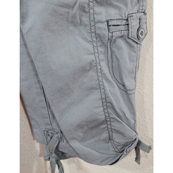 Decree Gray Drawstring Waist Capri Pants 0 Roll Tab Tie Legs Pockets Lightweight - Picture 5 of 7